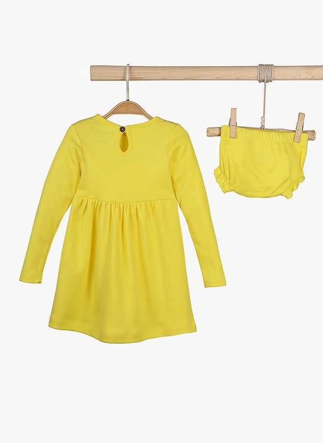Bontots Infant Girls Organic Cotton Dress - Yellow A-Line with Full Sleeves - Image 3